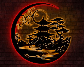 Japanese Theme Wall Decor, Samurai, Torii Gate Art, The Last Samurai, Japan Culture, Bedroom Wall Art, LED, Man Cave Decor, Metal Wall Sign