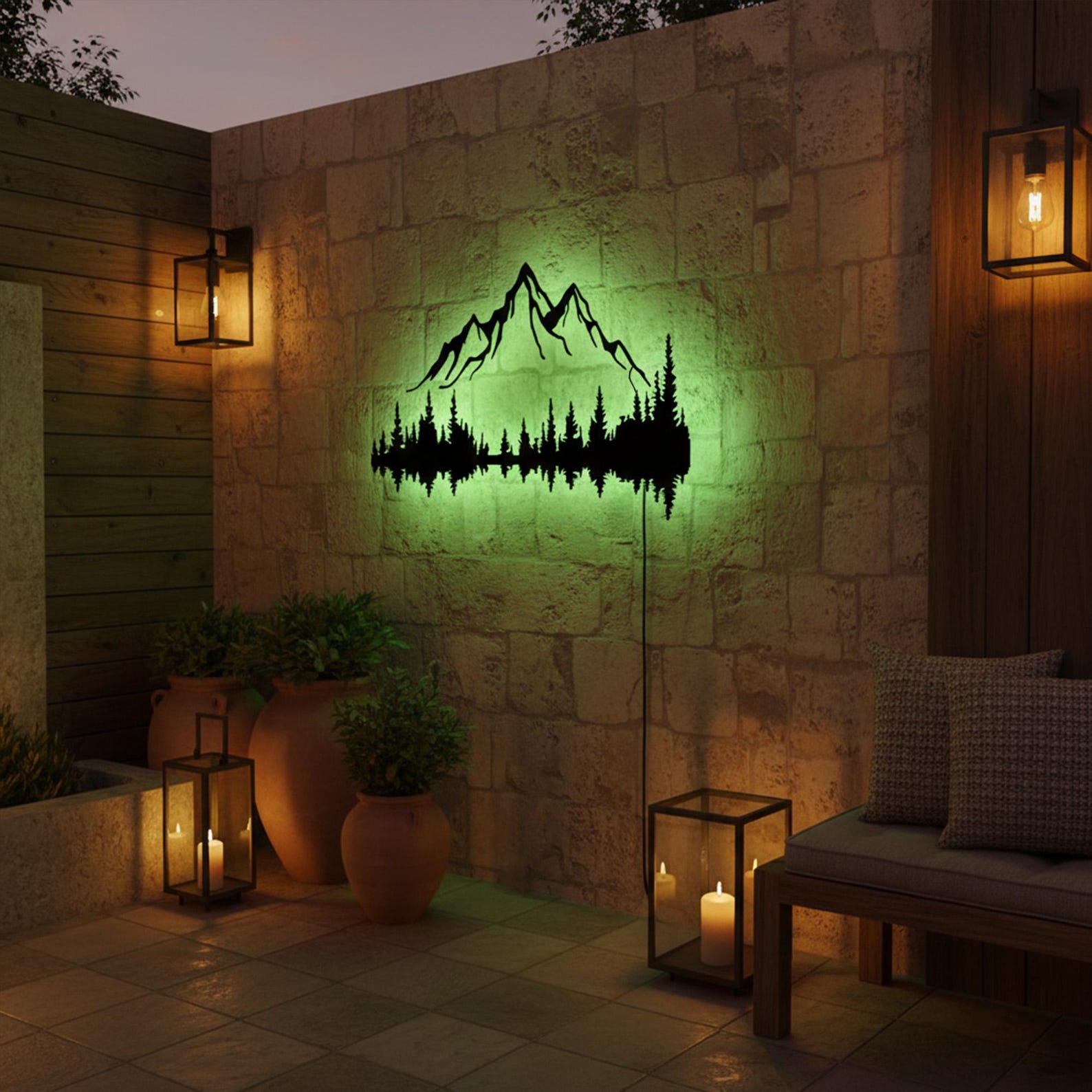 Mountain and Forest Metal LED Wall Decor: Nature Home Decor, Outdoor ...