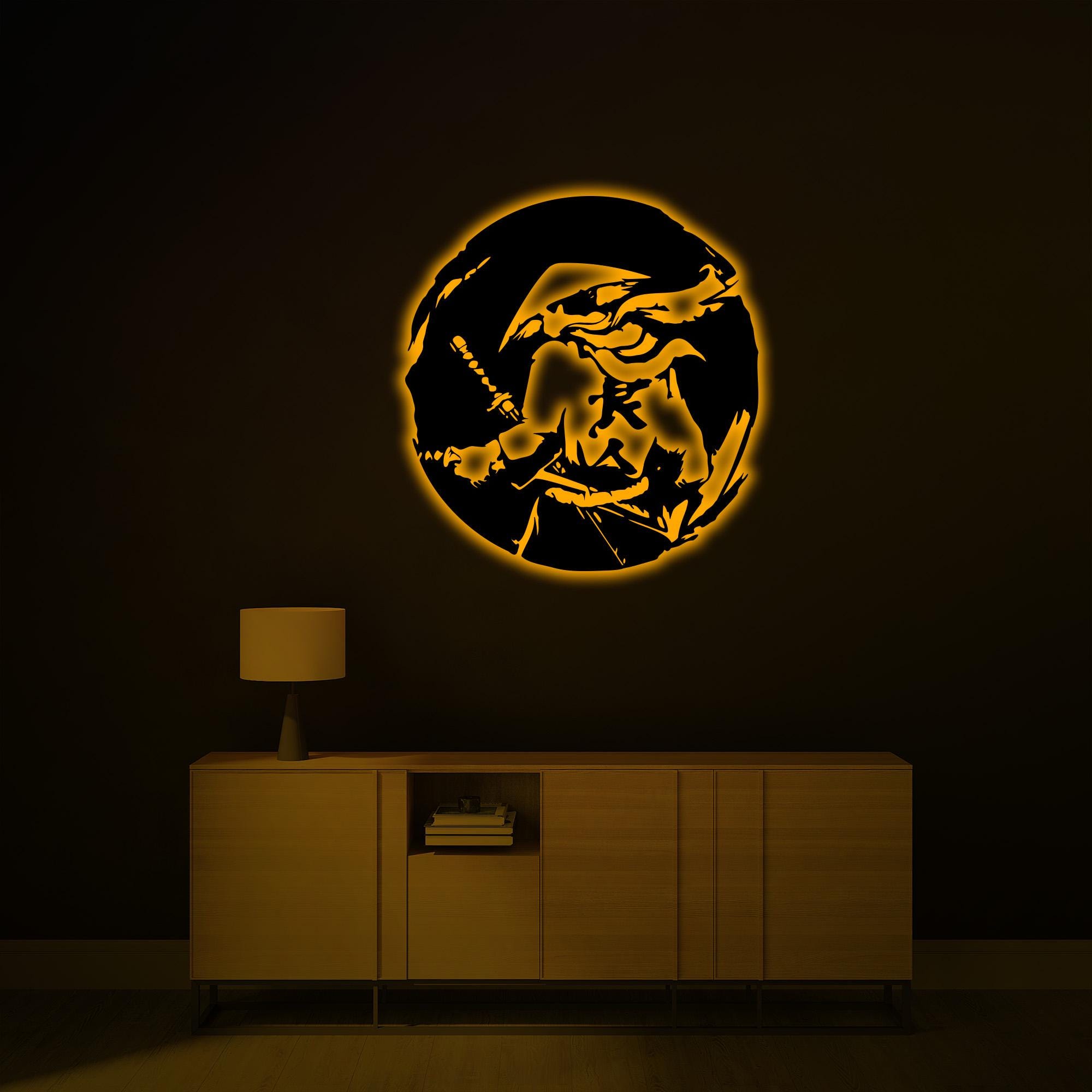 Samurai Led Samurai Warrior LED Metal Wall Art: Japanese Decor, Teen Room Light - Etsy