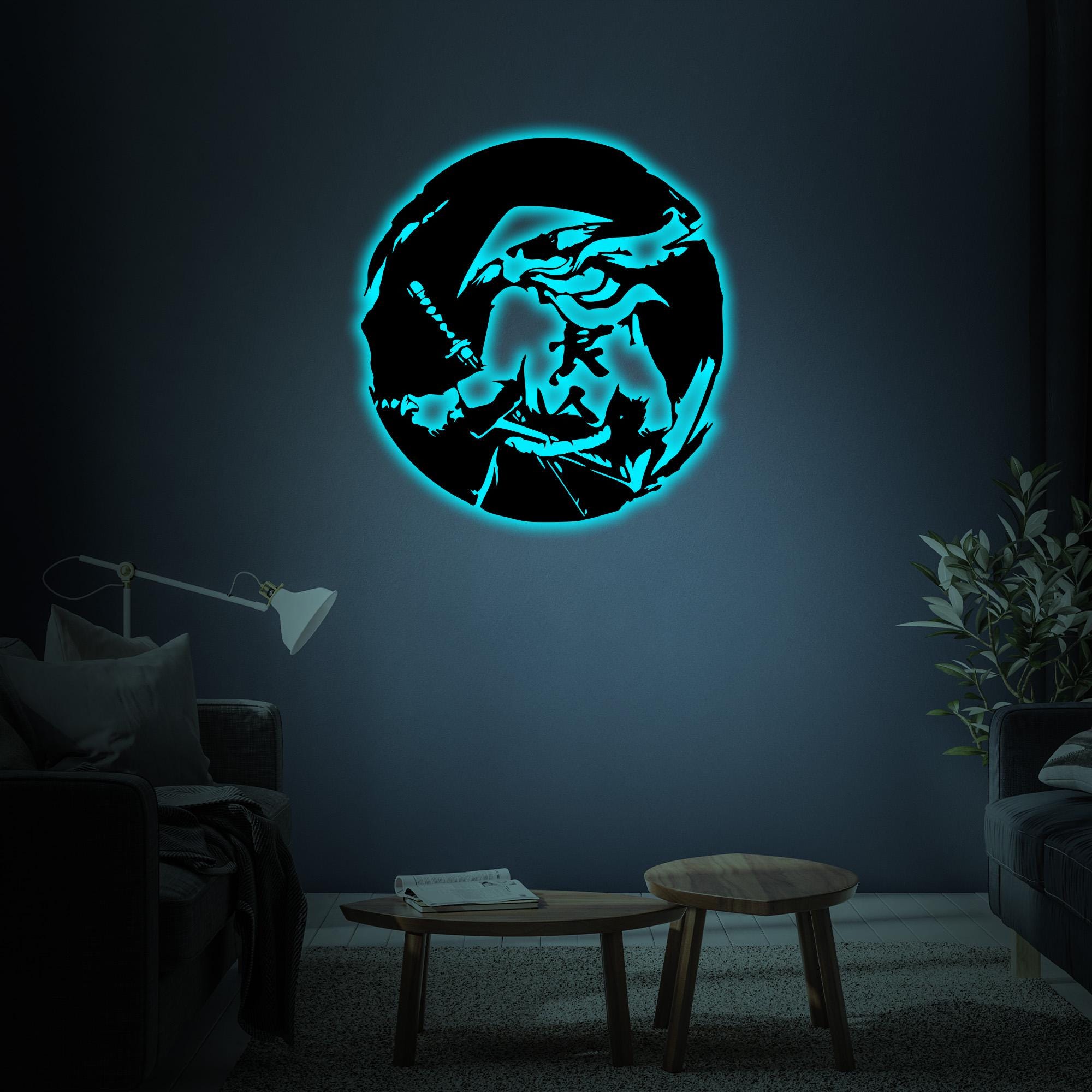 Samurai Led Samurai Warrior LED Metal Wall Art: Japanese Decor, Teen Room Light - Etsy