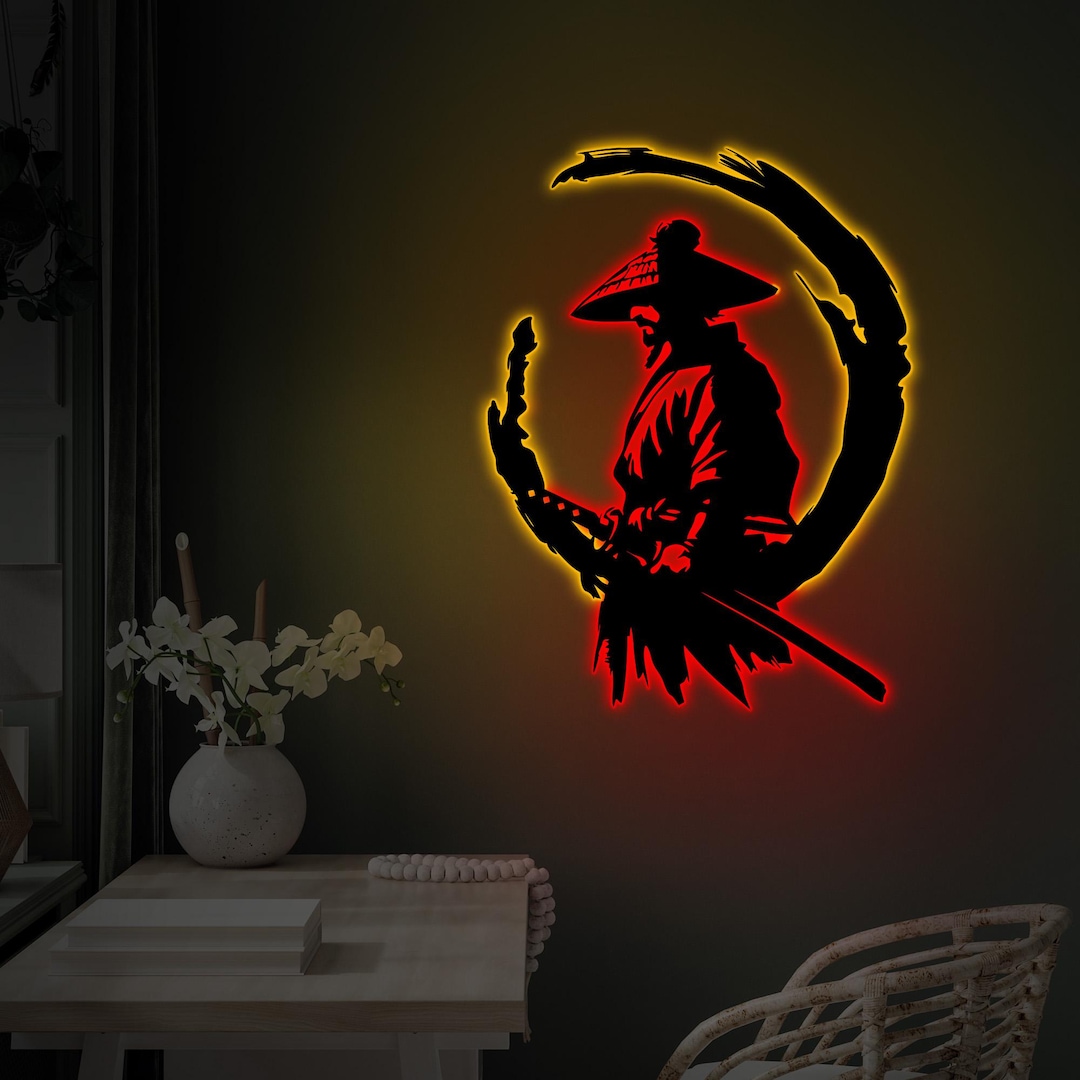 Led Design Samurai Samurai Warrior LED Metal Wall Art: Japanese Decor, Teen Room Light - Etsy