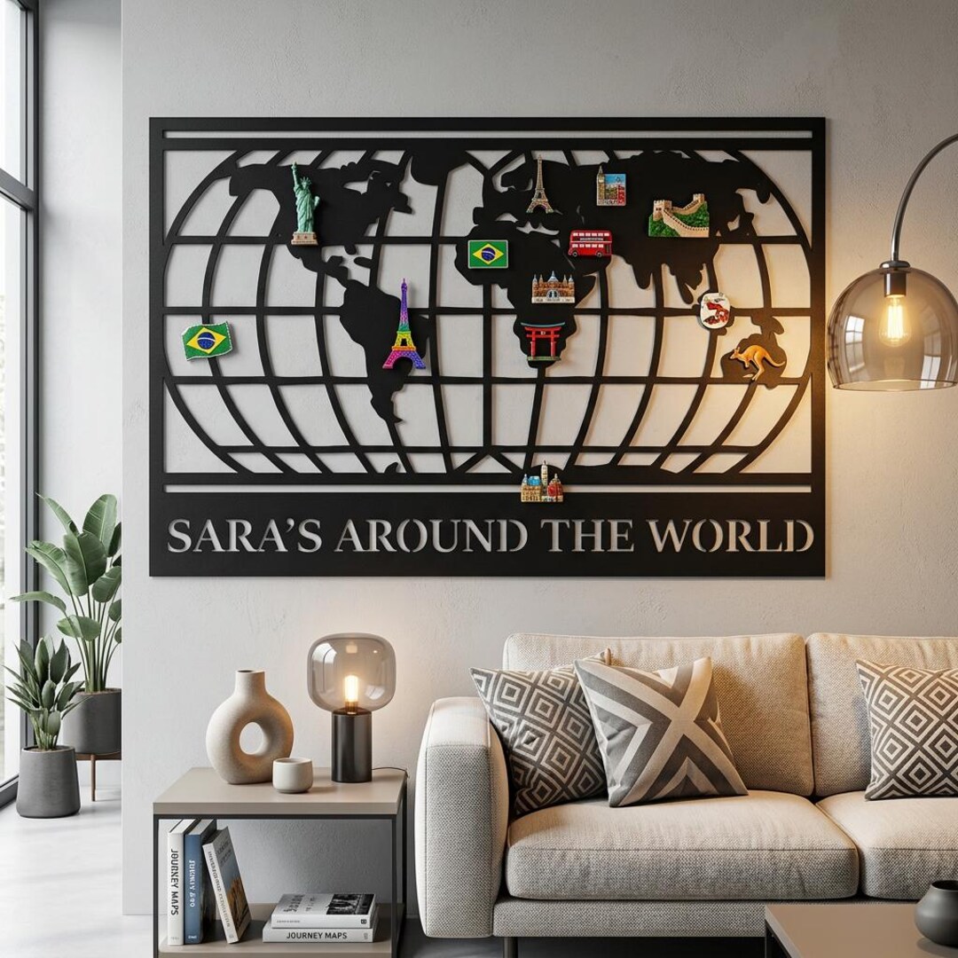 World Map Magnetic Board Metal Wall Decor: Home Office Present ...