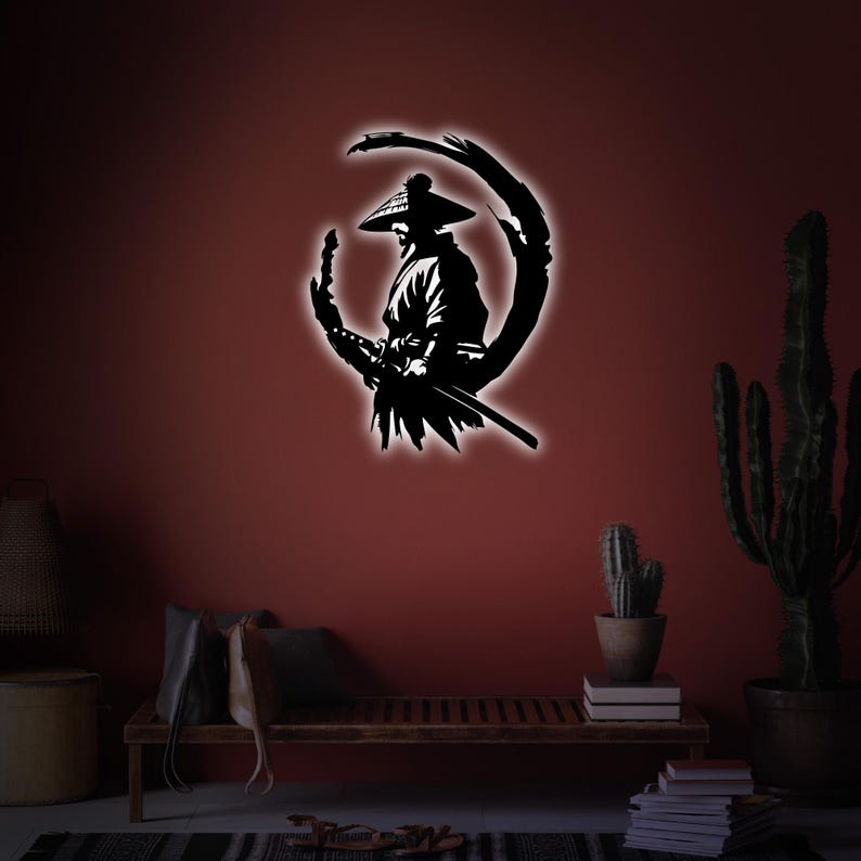 Led Design Samurai Samurai Warrior LED Metal Wall Art: Japanese Decor, Teen Room Light - Etsy
