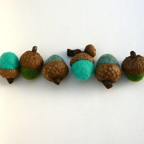 Order for Kait - 8 Dusty Blue and Orange Acorns - unique nature inspired Sea Waldorf wool home decor
