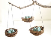 Christmas Ornaments Nest, Blue Robins Eggs, Tree Decorations, Winter Decorating, natural nature inspired handmade eco friendly Home Decor 3