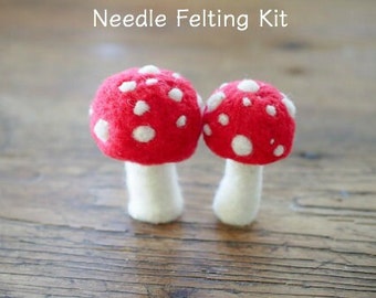 Toadstool Needle Felting Kit - Needle Felted Toadstool Kit - Beginner Starter Kit - DIY Mushroomm Kit, DIY Craft Kit, DIY Home Decor - Large