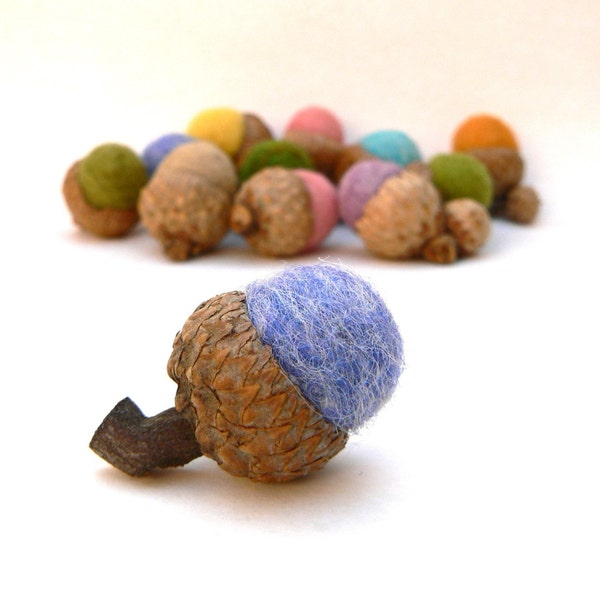12 Felted Wool Acorns - Vintage Inspired Colors.