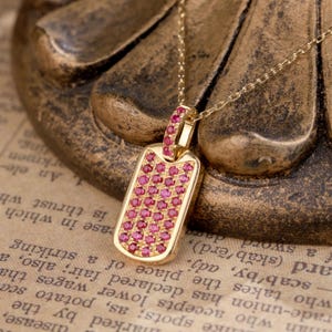 18K Solid Gold Ruby Necklace Rectangular Natural Ruby Pendant Necklace Wife Gift Birthday Gift, Christmas gift, anniversary gift