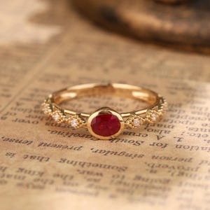 18k Solid gold natural ruby diamond Ring , Vintage ruby ring, Oval Cut Ruby Ring, Unique retro ruby diamond ring , Gold gemstone ring