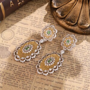 18K Gold Tsavorite Diamond Flower Earrings: Italian Buccellati Style