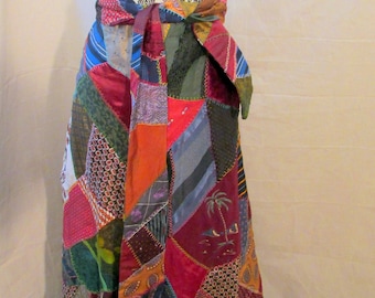 Vintage Crazy Quilt Maxi Skirt made from neck ties Long skirt Gorgeous Boho Style Large size Ties from 1930s skirt made in the 1970s