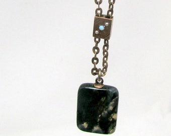 Vintage Moss Agate Necklace With Slide Green Moss Agate Antique Necklace 1920s Choker Egyptian