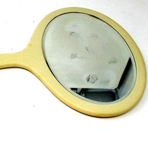 Vintage French Ivory Hand Mirror Ivory Pyralin Celluloid Mirror Vanity Beveled Hand Mirror Oval