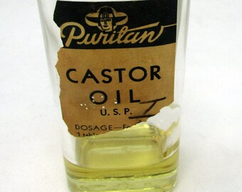 Antique Medicine Bottle Puritan Castor Oil 1950s or earlier Vintage Pharmacy Medical Drug Store Bottle Glass Castor Oil Bottle