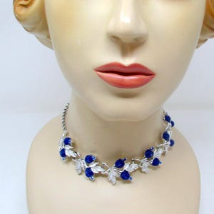 Vintage Art Glass Choker – Silver, Blue Rhinestone Bridal Necklace