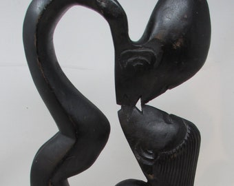 Vintage African Wood Carving Pair of Kissing Couples Black Carving Beautiful Stands 19 inches tall