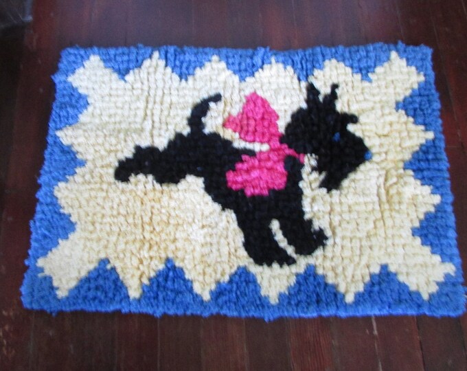 Scotty Rug Mat Vintage Scotty Dog Rectangular-shaped Hooked Rug Blue, Black, Butter ...