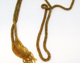 Vintage 1920's Gold Beaded Tassel Necklace Flapper Backle Back Necklace for Low back dress