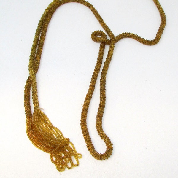 Vintage 1920's Gold Beaded Tassel Necklace Flapper Backle Back Necklace for Low back dress