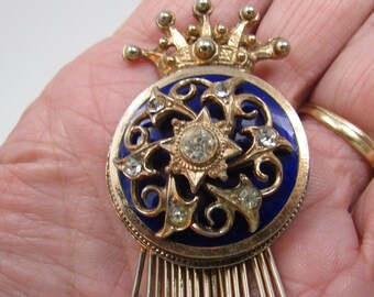 Vintage Crown Brooch with Fringe Stylistic Inspiration of Queen Victoria's Fringed Brooch Royal Blue with Rhinestones Unisex