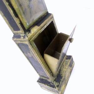 Vintage 1930s Brass Desk Clock in Grandfather-Clock Silhouette with Cigarette Drawer – Smokers Desk Set Accessory