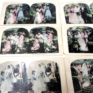 Vintage Stereoview  25 Card Set - Wedding Proposal - Hand Colored Lot of 25 Stereoptic Stereoview Cards Antique