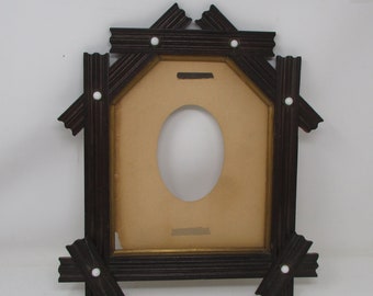 Antique Arts and Crafts Frame with Porcelain Bead Trim Vintage Wood Frame Wooden Mission Style Picture Frame