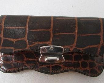 Vintage Alligator Leather Wallet Coin Purse Antique Expanding Coin Purse Mens or Ladies