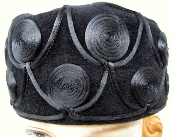 Vintage Pillbox Hat Hollywood Chic Pinehurst 5th Avenue Bon Marche High Fashion 1960s Black Hat