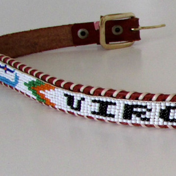 Vintage Beaded Leather Souvenir Belt Virginia City Southwestern Belt  Rockabilly  Western sz 32