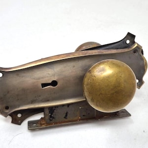 Vintage Messing Türknauf & Rosette Platte mit Einsteckschloss, frühe 1900er Jahre Innenbeschläge