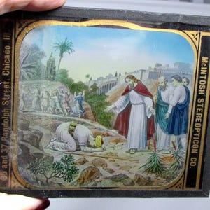 Victorian Magic Lantern Slides 35 Paintings Biblical Bible Story Jesus Religious Antique Glass Slides for Magic Lantern Projector Color