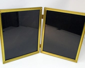 Vintage Art Deco Gold Tone Double Frame Standing with  Tiny Flowers raised in each corner Picture Frame 8 x 10 fits two 8 x 10 photos