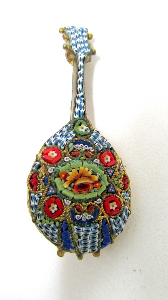 Vintage Micro Mosaic Mandolin Italian Pin Made in… - image 3