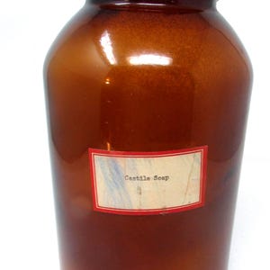 Antique Brown Glass Bottle Jar Tall Brown Apothecary Bottle, Vintage Brown Glass, Vase, 10 inches Large Half full of Powdered Castile Soap