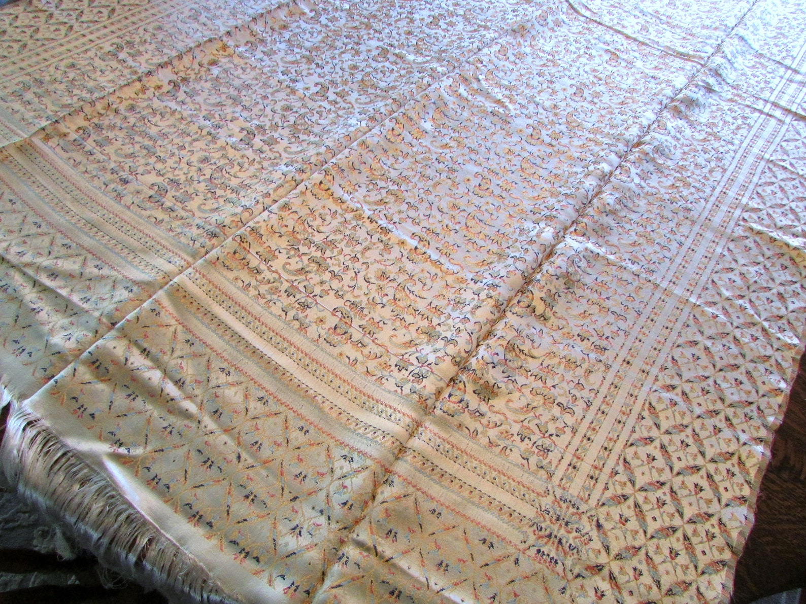 Vintage Tapestry Textile Runner Satin with Silk Fringe Etsy