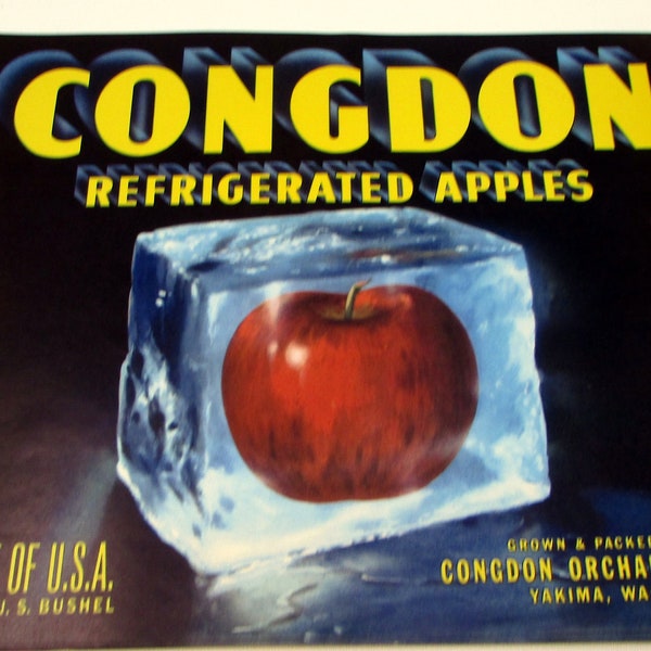 Vintage Art Deco apple crate label Congdon Refrigerated Apples Congdon Orchards Yakima Washington State Original New Old Stock Advertising