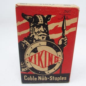Grapas con punta de cable de la marca Viking de los años 50 en caja de cartón original Herramientas Publicidad
