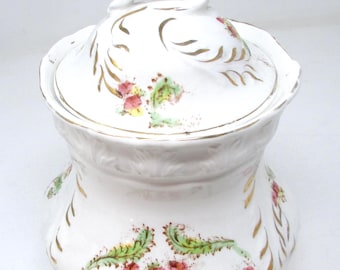 Vintage Porcelain Biscuit Jar with Lid, Floral Cracker Cookie Jar