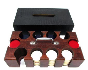 Fiches da poker vintage Catalin con supporto in legno di mogano