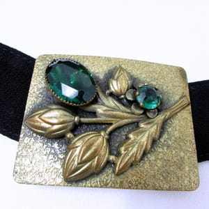 Boucle vintage Art nouveau boucle en métal énorme pierre verte ceinture ceinture grande dame boucle broche ornement