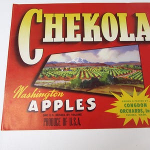 Vintage Art Deco apple crate label c1940s Chekola Washington Apples Congdon Orchards Yakima Original New Old Stock Advertising