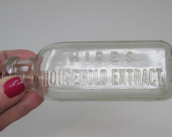 Vintage Hire's Extract Bottle Hires Household Extract The Charles E. Hires Co. For Home Use Bottle Embossed Kitchen Decor Collectible