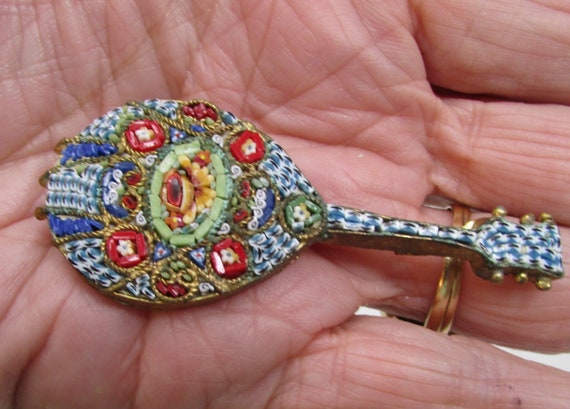 Vintage Micro Mosaic Mandolin Italian Pin Made in… - image 1