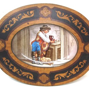 Viktorianische Montereau Fayence Platte im Arts & Crafts Holzrahmen