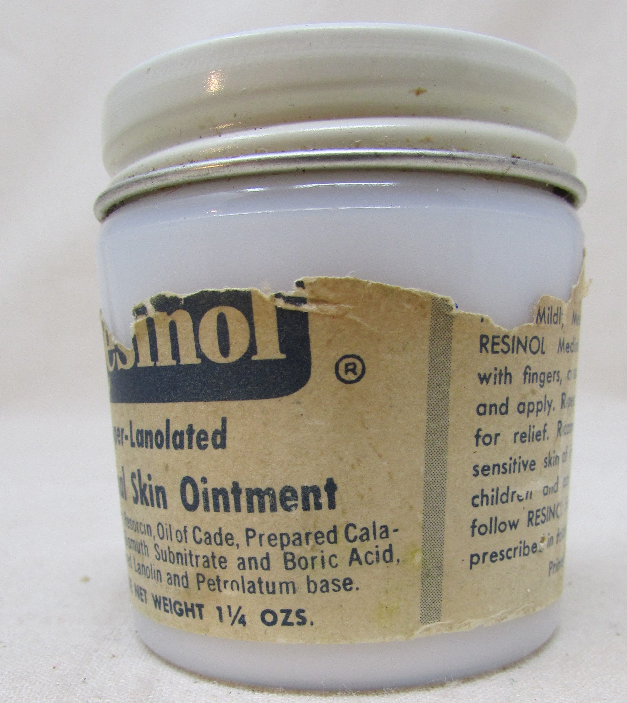 Vintage Drug Store Milk Glass Jar Resinol Medicine Bottle Ointment