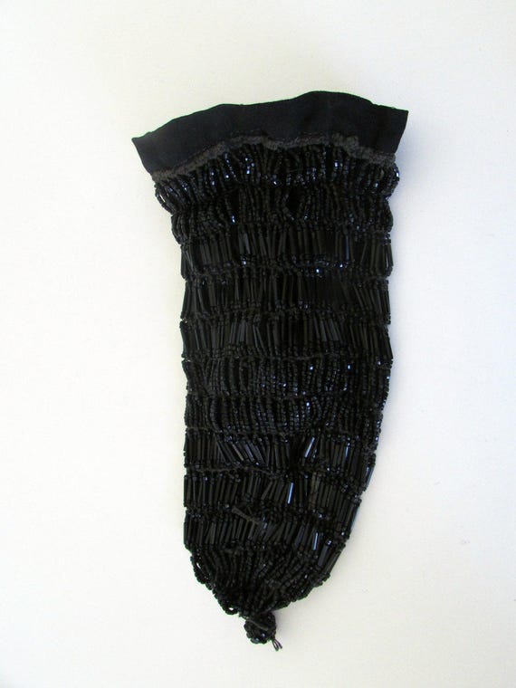 Vintage Beaded Black Flapper beaded purse bag dra… - image 2