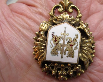 Vintage Coat of Arms Brooch Pin Lions and a Sword and Shield For men or Women (Finnish?)