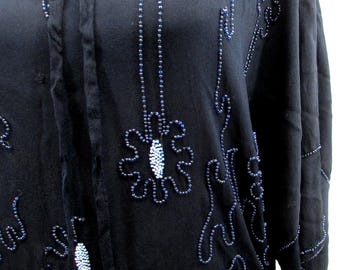 Antique Beaded Silk Dress Flapper Dress Tangerine with Clear Beads and Side Bow Silk Gown Dress  Downton Abbey Dress