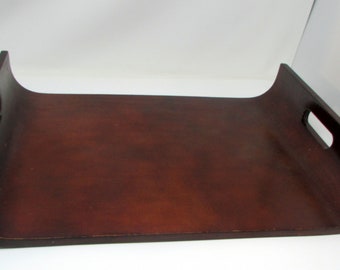 Antique Mahogany Curved Wood Sleigh Tray with Handles Perfect for Ottoman Large Wooden Tray Serving Tray Wood Tray